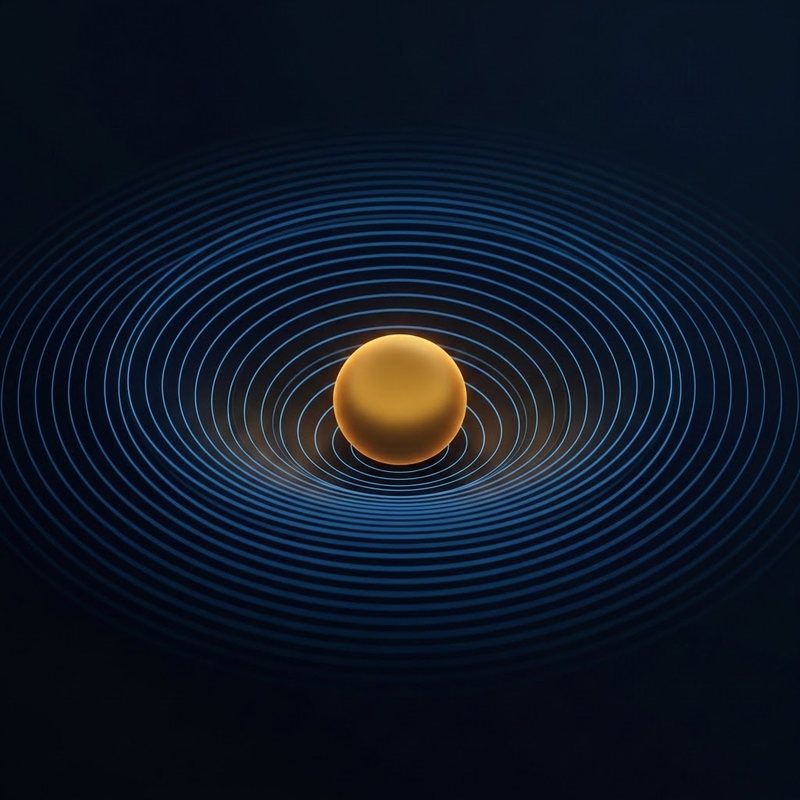 A golden sphere coming to rest at the centre of concentric rings