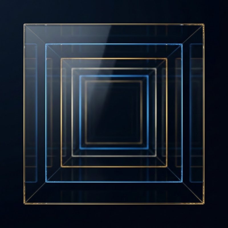 Transparent glass frames staggered into one another with illuminated edges
